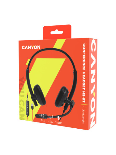 Headset Canyon HS-07 PC Mic 3.5/USB Flat 2.8m Black (CNS-HS07B)