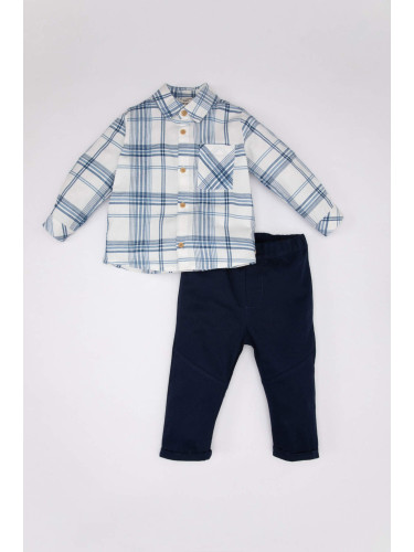 DEFACTO Baby Boy Checkered Twill Shirt Trousers 2 Piece Set
