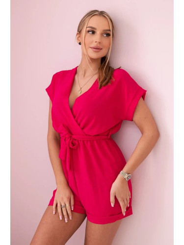 Short jumpsuit with a tie at the waist fuchsia