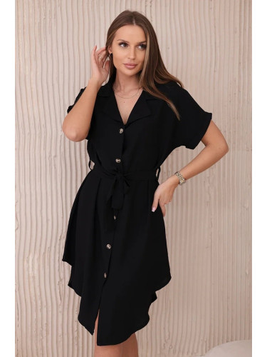 Viscose dress with a tie at the waist black