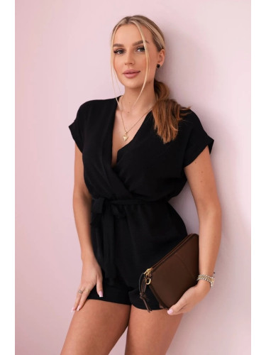 Short black jumpsuit with a tie at the waist