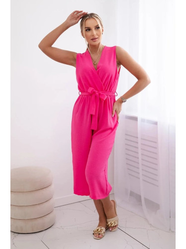 Jumpsuit with a tie at the waist with straps in pink color