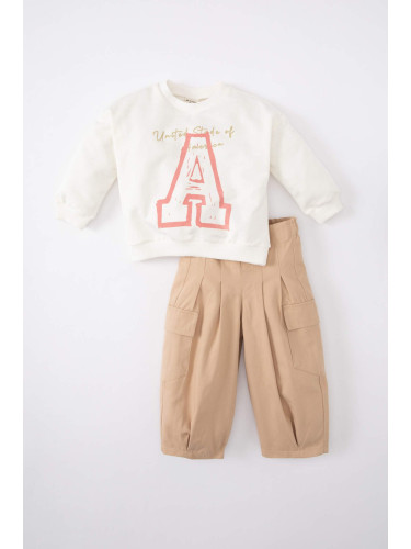 DEFACTO Baby Girl Slogan Printed Sweatshirt Trousers 2 Piece Set
