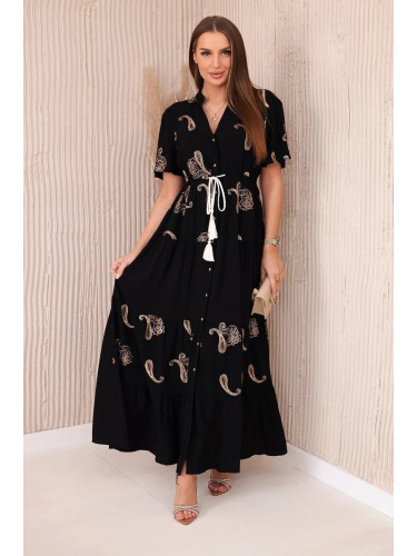 Viscose dress with black embroidered pattern
