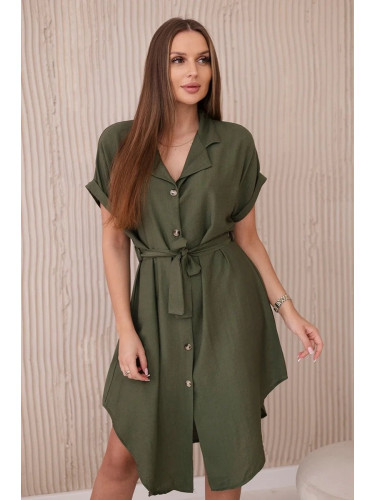Viscose dress with a tie at the waist khaki