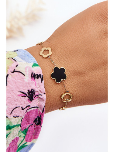 Ladies bracelet with flowers gold-black