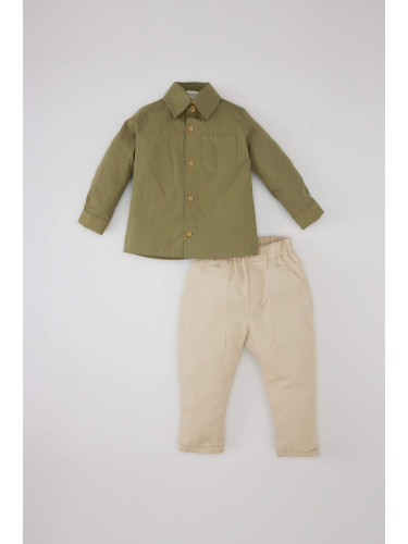 DEFACTO Baby Boy Long Sleeve Shirt Twill Trousers 2 Piece Set
