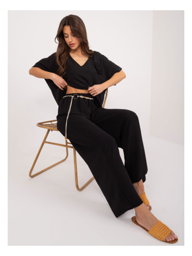 Black fabric trousers with straight legs
