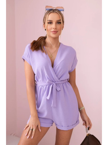 Short jumpsuit with tie at the waist light purple