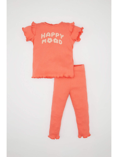 DEFACTO Baby Girl Printed Ribbed T-Shirt Leggings 2 Piece Set