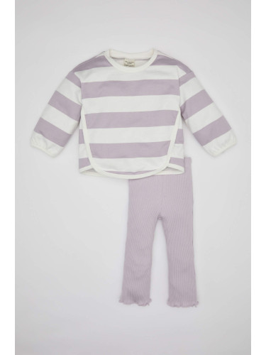 DEFACTO 2 piece Regular Fit Crew Neck Striped Knitted Set