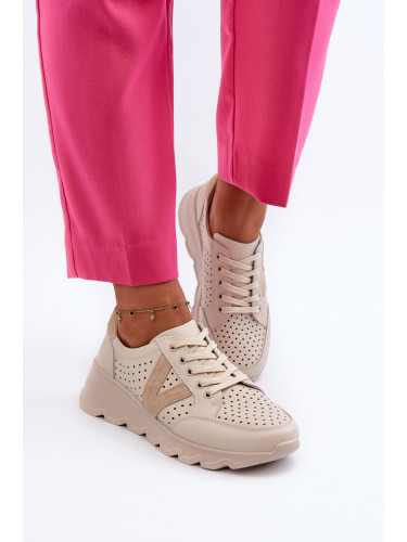 VINCEZA Дамски кожени олекотени спортни обувки бежови Eleonori