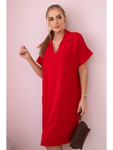 Red dress with neckline and collar