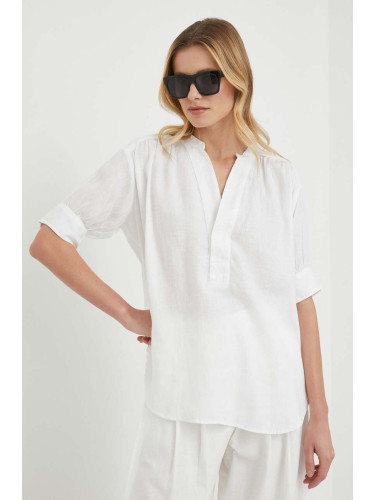 Ленена блуза Polo Ralph Lauren в бяло с изчистен дизайн 211925088