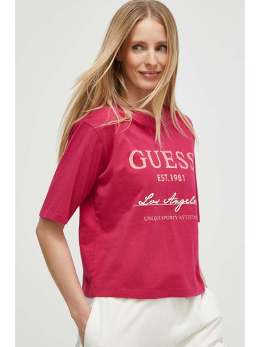 Памучна тениска Guess ANNEKA в розово V4RI01 I3Z14