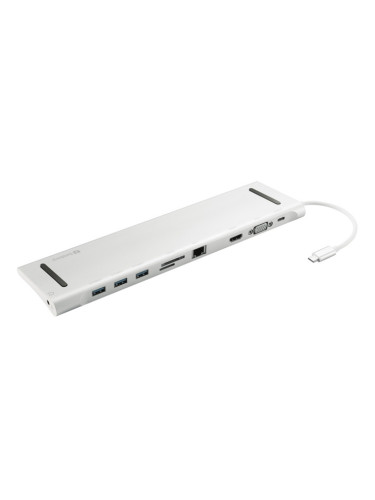 Докинг станция Sandberg SNB-136-31, от USB C към 1x USB C(PD), 3x USB A, 1x HDMI, 1x VGA, 1x RJ45, 1x четец на карти, 1x AUX, бяла