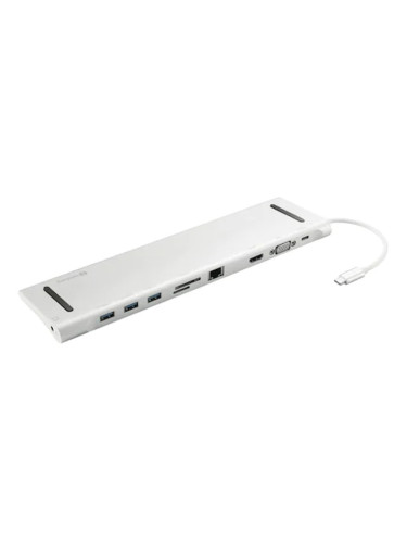 Докинг станция Sandberg 10 in 1 (136-31), от USB C към 1x USB C(PD), 3x USB A, 1x HDMI, 1x VGA, 1x RJ45, 1x SD/MicroSD четец на карти, 1x AUX, сив