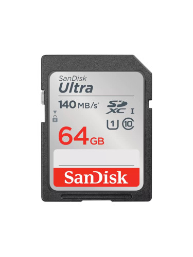 Карта памет 64GB SDXC, SanDisk Ultra, Class 10 UHS-I U1, скорост на четене 140MB/s