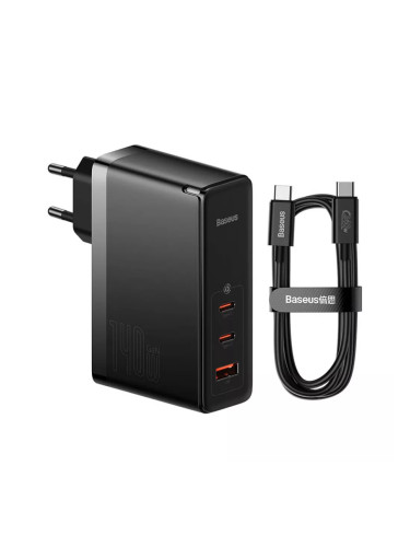 Зарядно устройство Baseus GaN5 Pro CCGP100201, от контакт към 1x USB-A(ж)/2x USB-C(ж), 28V/5A, 140W, черно