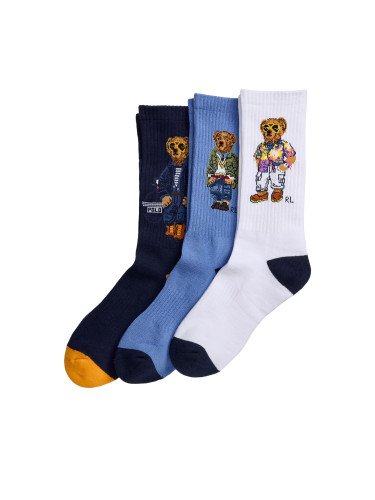 Комплект 3 чифта дълги чорапи мъжки Polo Ralph Lauren 449944158002 Navy/Blue/White Bears 999