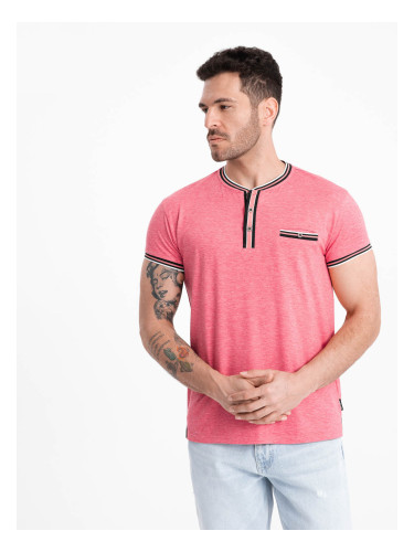Ombre Men's henley t-shirt with decorative ribbing - red