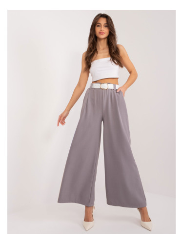 Grey fabric palazzo trousers with belt