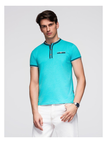 Ombre Men's henley t-shirt with decorative ribbing - turquoise
