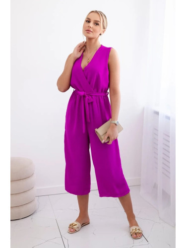 Jumpsuit with ties at the waist with straps in dark purple color