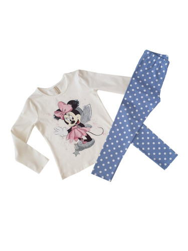 Детски комплект от блуза в бяло с Мини Маус и клин в светлосиньо