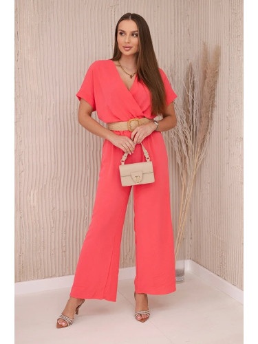 Jumpsuit with decorative belt at the waist Pink Neon