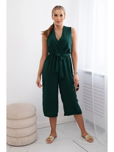 Jumpsuit with ties at the waist with straps in dark green color