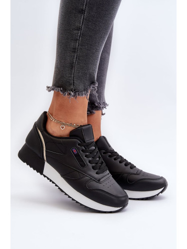 Leather lace-up platform sports shoes Black Merida