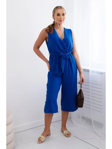 Cornflower blue jumpsuit with ties at the waist