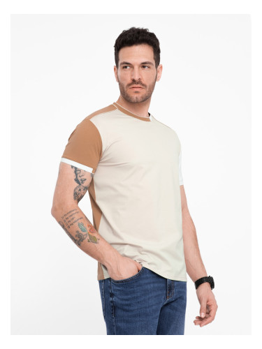 Ombre Men's elastane t-shirt with colored sleeves - brown