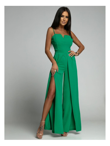 Elegant green jumpsuit with straps and slits