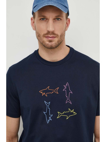 Памучна тениска Paul&Shark в тъмносиньо с принт 24411088