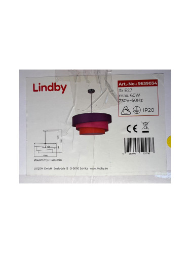 Lindby - Пендел MELIA 3xE27/60W/230V