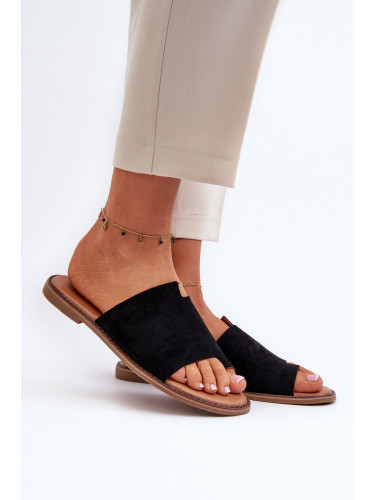 EVENTO Дамски велурени сандали с джапанки Черен амит