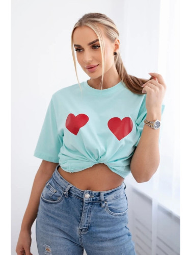 Cotton blouse with heart print light mint