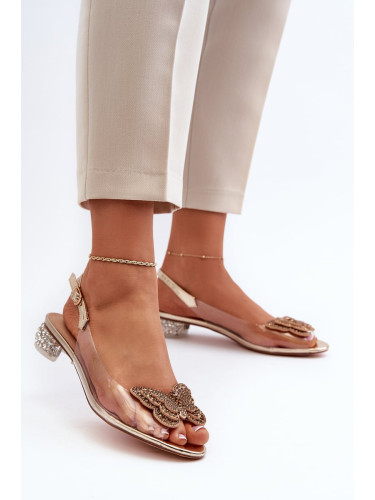 Transparent low-heeled sandals with butterfly, rose gold D&A