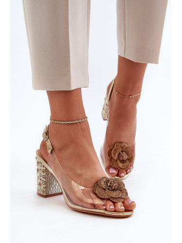Transparent high-heeled sandals with S decorations. Barski Gold
