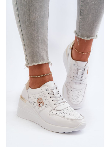 Women's leather wedge sneakers white D&A