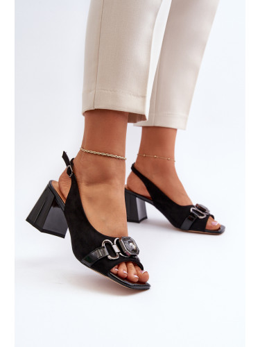 S. BARSKI Дамски сандали с ток и декорация черни D&A