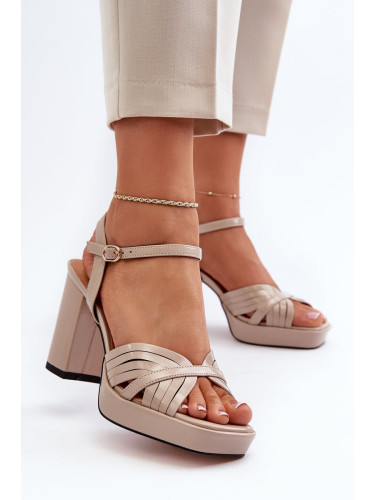 Women's Patented High Heel Sandals Beige D&A