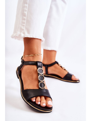 Women's classic sandals with decorative strap Black Terrine