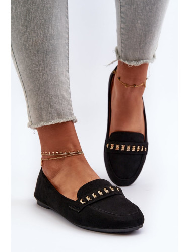 Shiny women's loafers with chain, black Aredilla