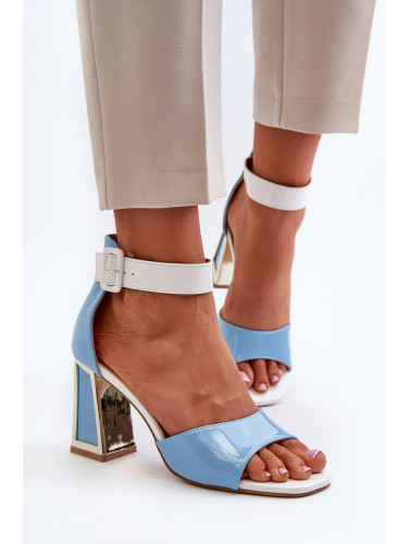 Blue patent leather high-heeled sandals from Adrian