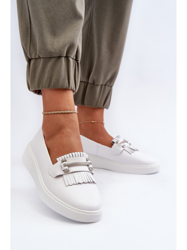 S. BARSKI Леки дамски кожени мокасини на платформа Бели S.Barski LR590