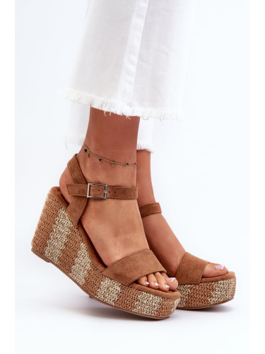 Women's wedge sandals with braided camel Reviala