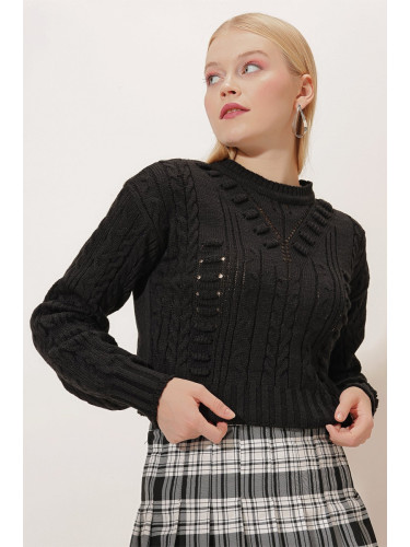 HAKKE Chickpea Pattern Sleeves Knit Crop Sweater BLOUSE